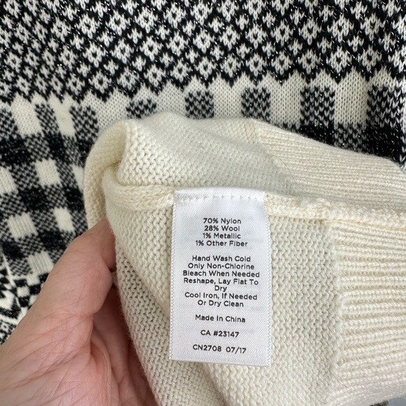 Talbots Sweater Woman 2X Cream Black Fair Isle Wool Nordic Shimmer Holiday - Picture 5 of 7